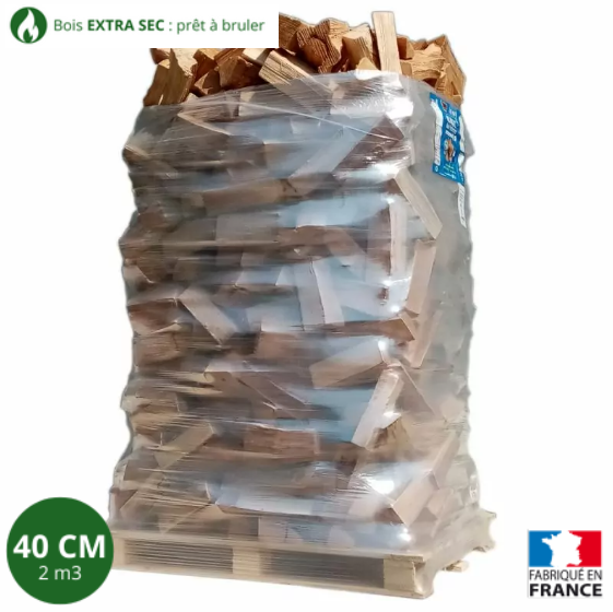 Bois de chauffage – 40 cm – ballot sur palette – 2 m3 – Extra Sec