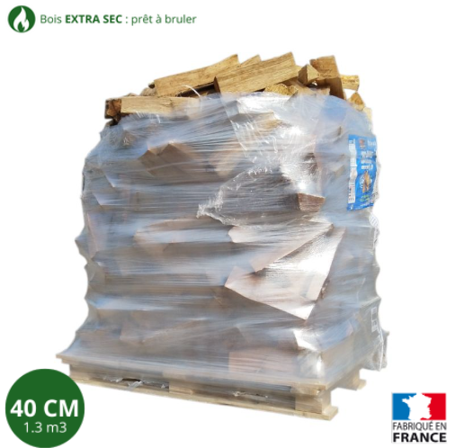 Bois de chauffage – 40 cm – ballot sur palette – 1.3 m3 – Extra Sec