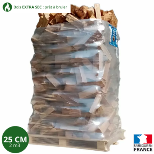 Bois de chauffage – 25 cm – ballot sur palette – 2 m3 – Extra Sec